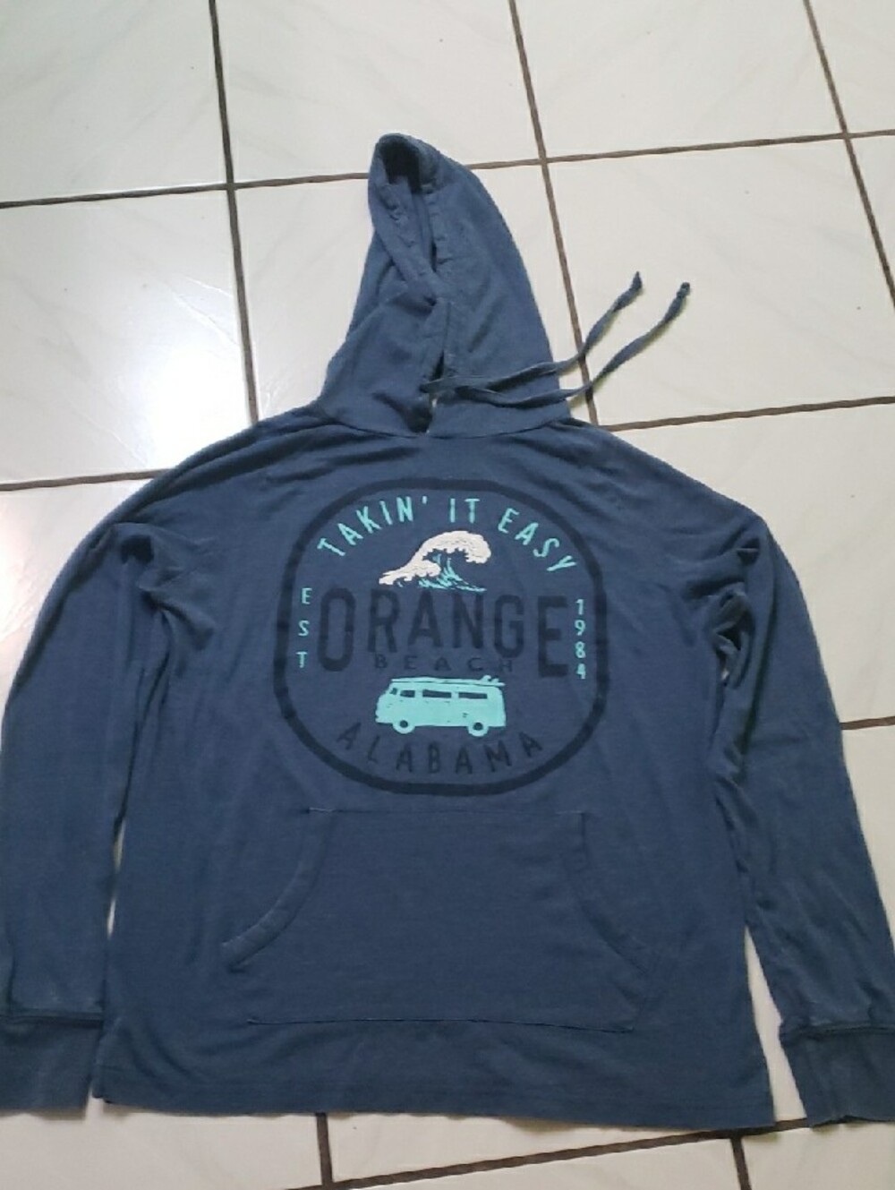 Like new "American Apparel" Blue Graphic Hooded Long Sleeve Tee